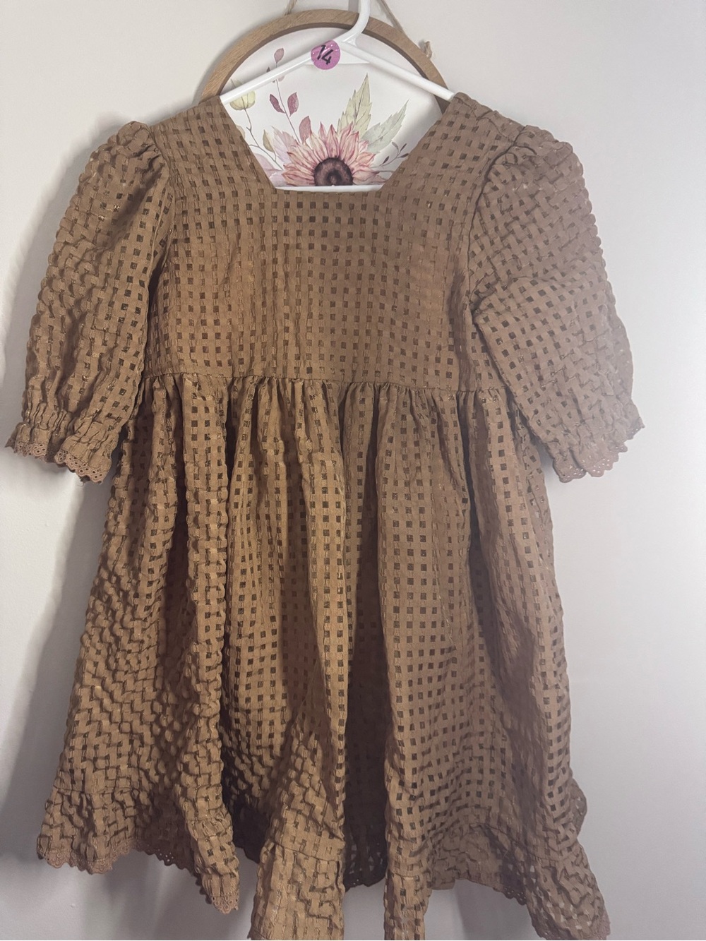 Noralee Girls' Textured Puff-Sleeve Dress Top - Brown